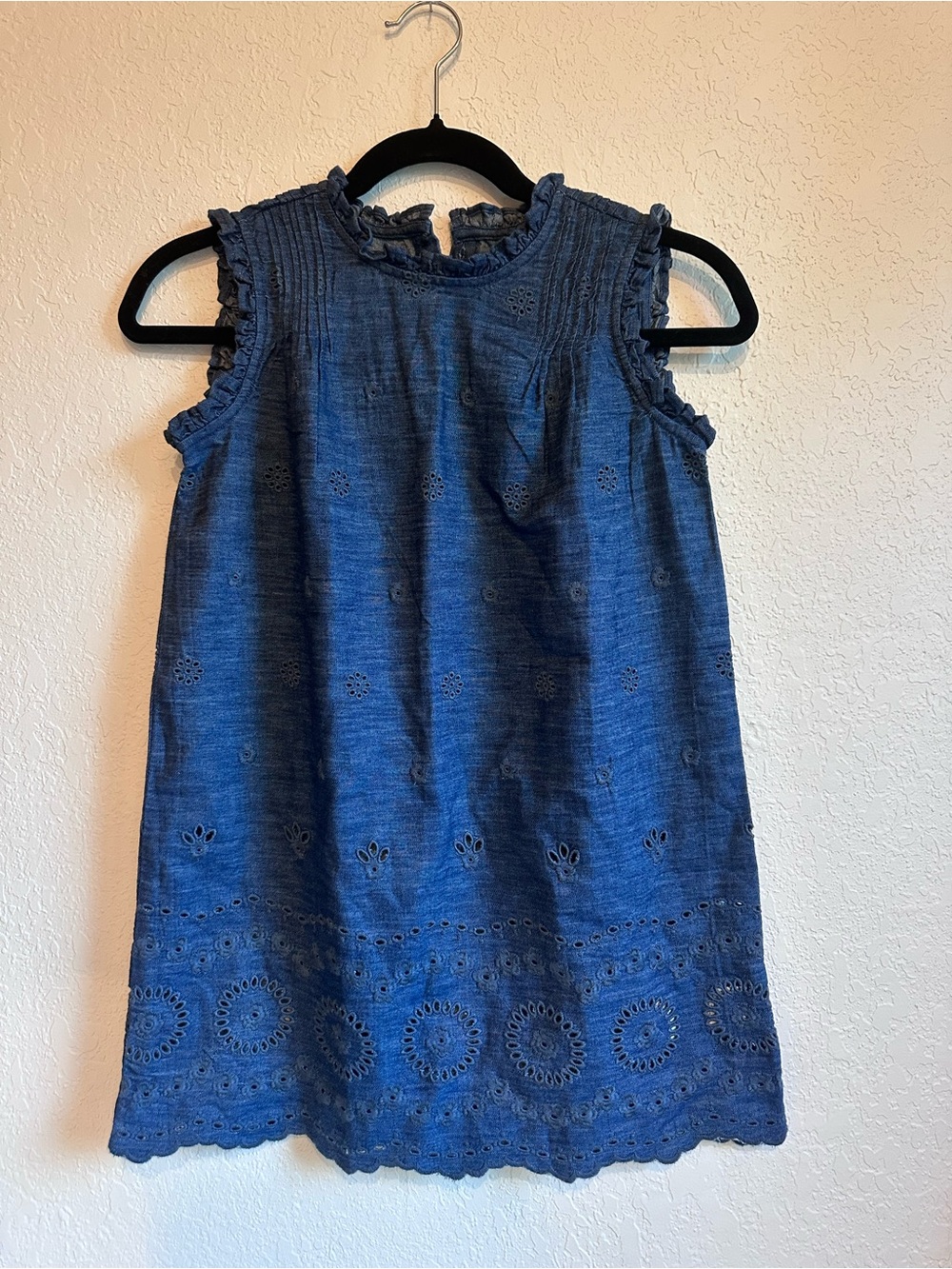 GAP x Doen denim Eyelet Sleeveless Ruffle Dress